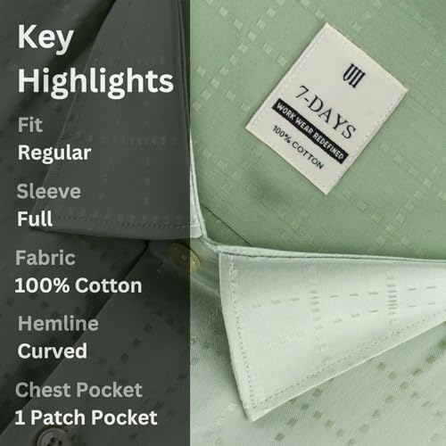 Image of 7-DAYS Men's Premium Formal Shirts - Regular Fit, Full Sleeve, 100% Pure Cotton, Self-Design, with Pocket - Stylish Office Shirts for Men