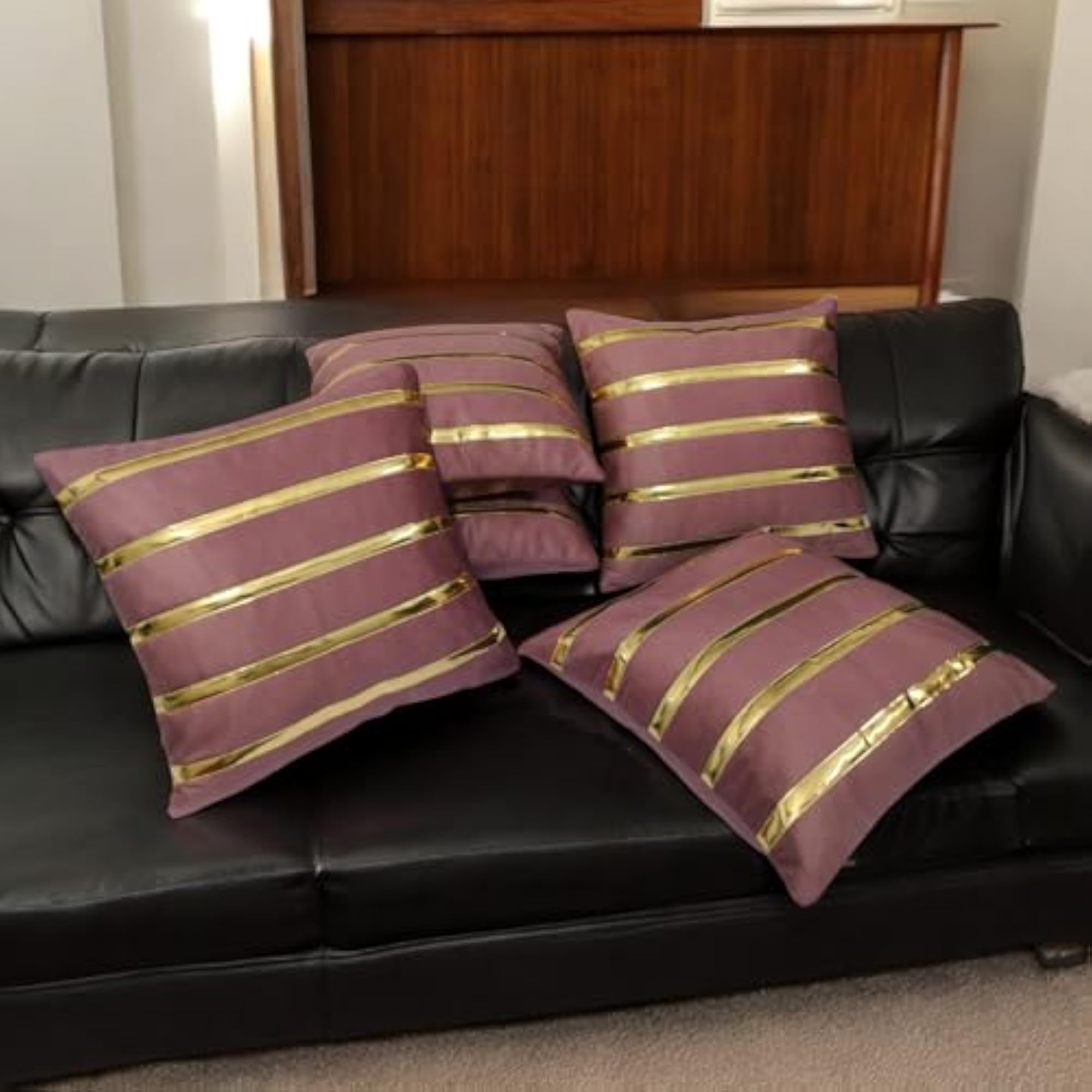 Velvet Five Golden Stripes Cushion Cover Pack 5, Dusty-Pink