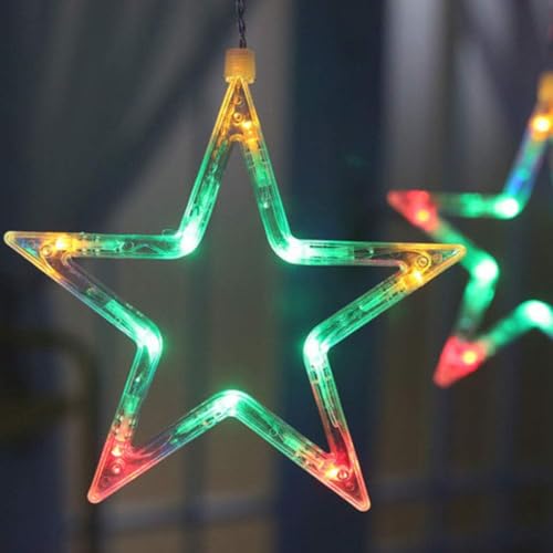 Image of 6+6 Star Curtain String Lights Multicolor LED Decorative Hanging Fairy Lights for Home Decoration, Bedroom, Balcony, Window, Festival, Diwali, Christmas, Wedding, Party, Indoor & Outdoor