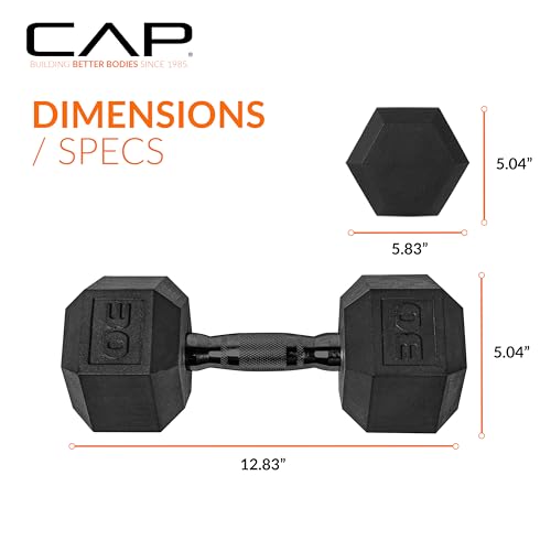 Image of CAP Rubber Coated Dumbbell Weights, Free Weights for Home Gym Strength Training, Anti-Roll Hex Dumbbells with Black, Chrome & Comfort Grip Handles, Singles