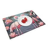Platzsets 4er Set Hitzebeständige Platzsets Rutschfest Waschbar Tischmatten Flock Tropische Flamingos Abwischbar Platzset für Küche Esstisch Faltenfrei Tisch Platzsets für Indoor Outdoor