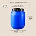 Plastic Water Storage Barrel, HDPE Drum with Dual-Layer Lid, Sealed Container with Handles, Water/Grains Drum for Home Brewing, Agriculture or Industrial(Blue,25L)