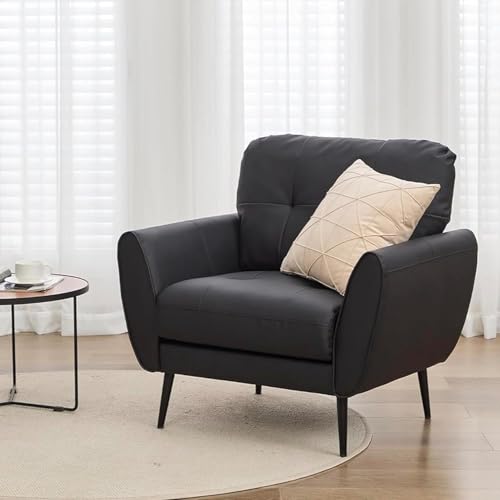 GRAVFORCE Armchair Comfy Modern Living Room Chair Black Leather Reading Accent Chairs Mid Century Arm Chairs for Office Bedroom Black