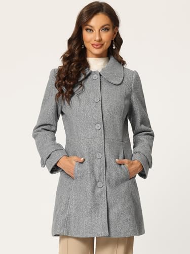 Allegra K Women's Peter Pan Collar Overcoat Winter Dressy Button Single Breasted Long Coat2