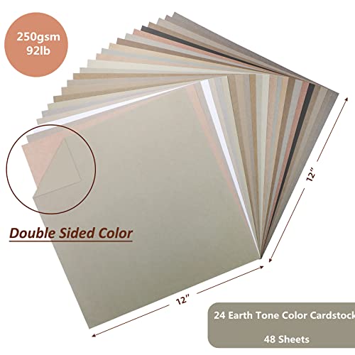 Livholic 48 Sheets Earth Tones Color Card Stock Paper 12X12 250Gsm 92Lb Cover Neutral Scrapbook Paper 24 Assorted Colors Double Sided Cardstock For Cricut, Cardmaking #TOP1