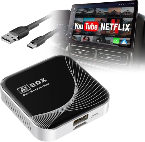 SINWE Adaptador inalámbrico 3 en 1 CarPlay y Android Auto, compatible con Netflix, YouTube, Disney+, tarjeta TF, con cable USB, color negro