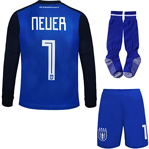 Mokiss Deutschland Neuer Kinder Torwart Trikot Fußball #1, Neu Saison, Shorts Socken Torwarttrikot (Blau (Langarm),30)