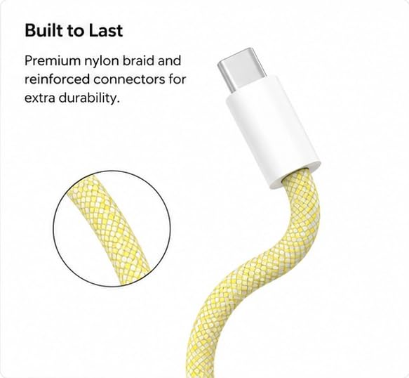 Image of Braided USB-C to Compatible with Lightning cable, Fast Charging & Data Sync Cable, Apple Compatible Type C to Lightning Charging Cable, PD Fast Charge for iPhone 16 /15 /14 /13 /12 /11, Yellow (1M)