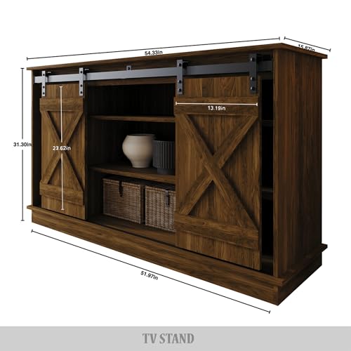 Castle Place Sliding Barn Door TV Stand for TVs up to 55", Brown by Castle Place - Used condition - Image 4