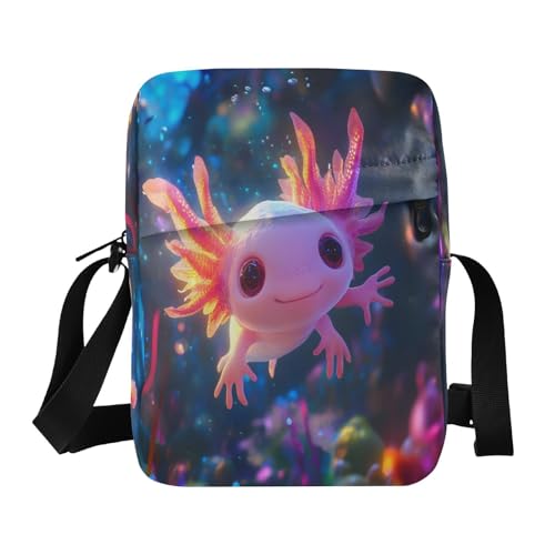 Crossbody Bag Cute Axolotl Undersea Messenger Bag for Women Men Purse Shoulder Bag Satchel Bag with Adjustable Strap 214B8839