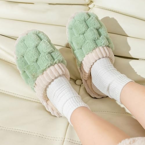 Checkered Fuzzy Slippers Women Men Plush Warm Fuzzy House Slippers Fluffy Bedroom Shoes, Slip On Soft Lightweight Cozy Slipper Trendy Fall Winter House Shoes Indoor Outdoor3