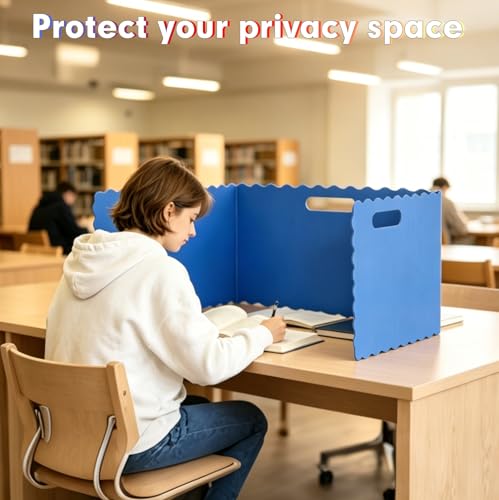 Trennwand für Schreibtisch, 24 Stück Faltbare Schreibtisch-Trennwand mit 24 Namensschildern, 4 Farben Faltbare Sichtschutz (40×30×30 cm) für Schule, Büro, Bibliothek & Lernbüro