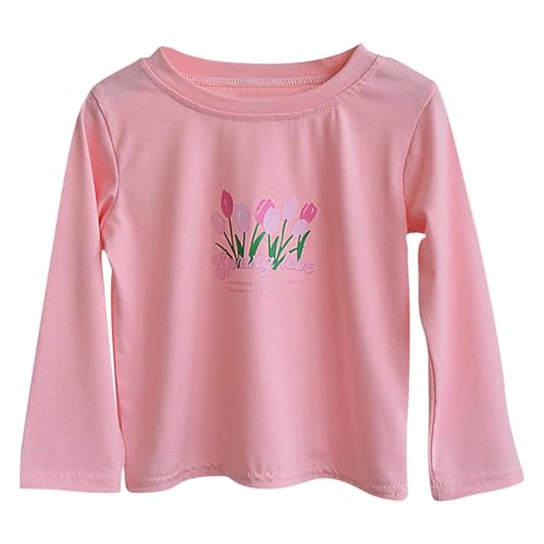 Girls Floral Print Long Sleeve T-Shirt Casual Kids Loose Crewneck Basic Cotton Cute Graphic Tee Tops for 2-12 Years