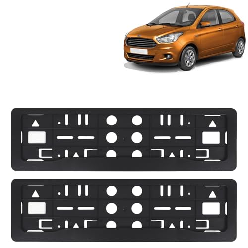 Image of KINGSWAY Fi-N-Go Car Number Plate Frames for All 2014 to 2021 Models of Ford Car Registration Plate Holders, Black Licence Plate Covers (Front and Rear), Universal Size 51.5 x 14.5 cm