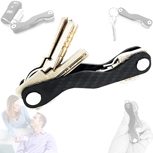 Tactical Smart Key Holder Made of Carbon Fiber Lightweight Strong Pocket Keys Compact Organizer Keychain Rack with Cash Stash,Carabiner,EDC Utility Key Multi Tool,SIM Opener Key Gadget