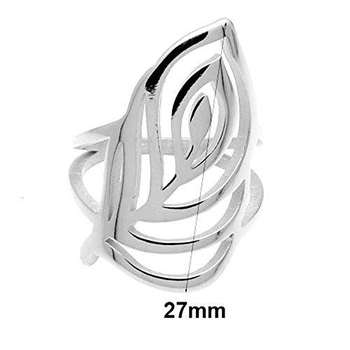 Jude Jewelers Stainless Steel Leaf Flower Style Chunky Curb Wedding Promise Statement Wrap Style Ring (Silver, 8) #TOP1