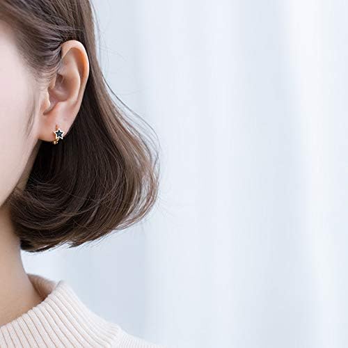 Reffeer Solid 925 Sterling Silver Black Star Huggie Earrings Hoops for Women Teens Small Star Hoop Earrings Cartilage Helix Earrings - Image 2