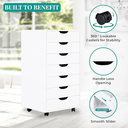 Image of Naomi Home Debbie Office File Cabinet with 7 Drawers, Rolling Storage Organizer for Home Office & Workspace