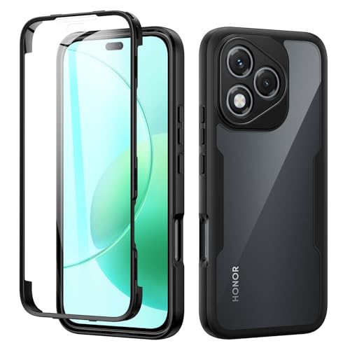 seacosmo for Honor 400 Lite 5G Case Shockproof Cover with Screen Protector Full Body Protection Armour Slim Fit Bumper Protective Phone Case for Honor 400 Lite 5G- Black/Clear