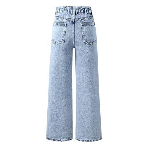 YiZYiF Girl's Trendy Bottoms Wide Leg Denim Pants Baggy Trousers Streetwear Elastic Waist Ripped Jeans Bootcut3