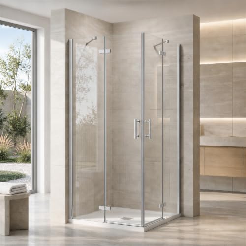 Hydrave Corner Shower Enclosure 36in.D x 36 in. W x 72 in. H| Shower Door with 1/4 in. Clear Tempered Glass| Folding Shower Door Enclosure| Silver (Shower Base Not Included)