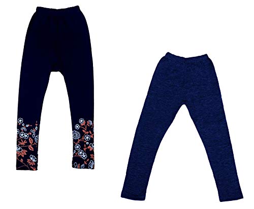 Image of IndiWeaves Girls Combo Pack of Wollen Warm Solid and Printed Leggings for Winters (Navy Blue,Navy Blue,4-5 Years) Pack of 2
