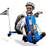 ELEMARA Drift Cart, 12V Go Kart für Kinder mit Schrittloser Geschwindigkeit,Verstellbarem Sitz, Crazy Cart mit Musik, Bluetooth, Licht, Pennant, Elektroauto Kinder ab 6 Jahre, Blau