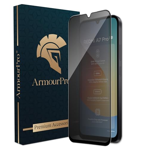 Image of ArmourPro Privacy Tempered Glass for Redmi A7 Pro, Redmi 15c and Poco C85x - Anti-Spy Anti Peeping Screen Protector, 9H Hardness, Edge-to-Edge Coverage, Ultra Thin, Bubble-Free Installation Kit | Black