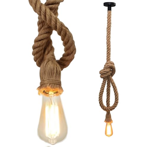 OXTXO Industrial Vintage Hemp Rope Pendant Light, Ceiling Pendant with E27 Lamp Holder, 1 Meter Long Hanging Light, Ideal for Restaurant, Bar, Café, Bedroom, Loft, Window Display, Bulb not Included
