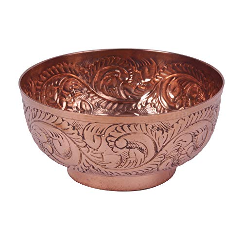 copper embossed mixing bowl 100 pure heavy gauge - multipurpose Use of Antique Copper Serving Bowl For Candy Salad Egg Beating - Decorative Copper Bowl For Your Kitchen - size diameter 6 inch