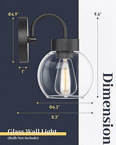 Image of EAPUDUN 1-Light Matte Black Bathroom Light Fixtures Over Mirror, Vanity Lights with 1 Globe Clear Glass Shades, Industrial Style Wall Sconces, WLA1433-MBK