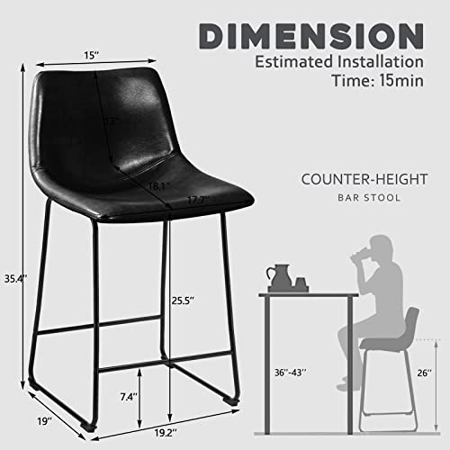 Image of Waleaf 26 Inch Counter Height Bar Stools Set of 2, Faux Leather Bar Chairs