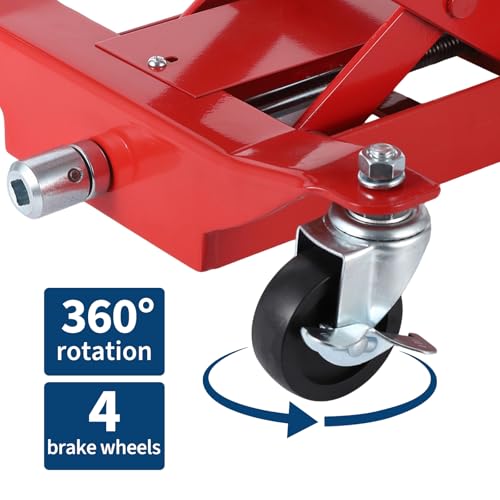 Image of Garvee Transmission Jack 450 LBS Capacity: Low Profile Lift with 2M Safety Straps & 4 Brake Wheels, 7-23 Inch Range for Car & Truck Repair (Red)