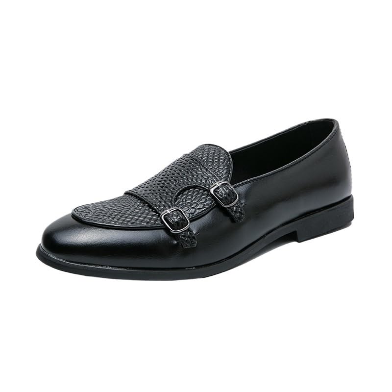 Men Formal Double Monk Shoes Dress Oxford Business Non Slip Anti-Slip Classic Working Round Toe Synthetic Pu Leather Slip-on