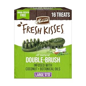Merrick Fresh Kisses Natural Dental Chews Infused With Coconut And Botanical Oils For Large Dogs Over 50 Lbs – 16 ct. Box