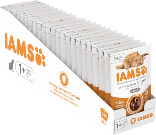 IAMS Delights Katzenfutter Nass mit Huhn & Pute in Sauce - Multipack für Erwachsene Katzen, 24 x 85g