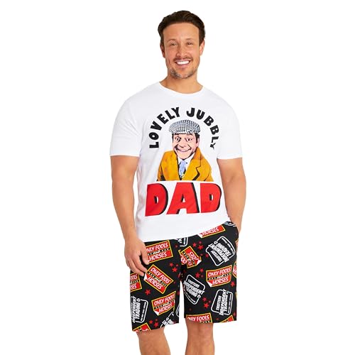 Only Fools and Horses Mens Pyjamas Set Short PJs Lounge Set Comfy Sleepwear Breathable Soft Nightwear Funny Dad Gifts (White/Black 3XL)
