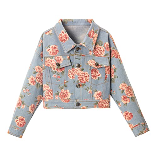 WELAKEN Print Denim Jacket for Girls & Kids II Little Girl's Button Down Crop Jean Jacket Coat