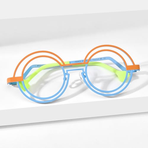 Image of FONEX Colorful Pure Titanium Glasses Frame Women Retro Round Eyeglasses