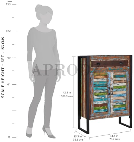 Image of APRODZ Reclaimed Wood Mauri 2-Door Shoe Cabinet with Drawer Storage Shoe Rack Organiser for Home