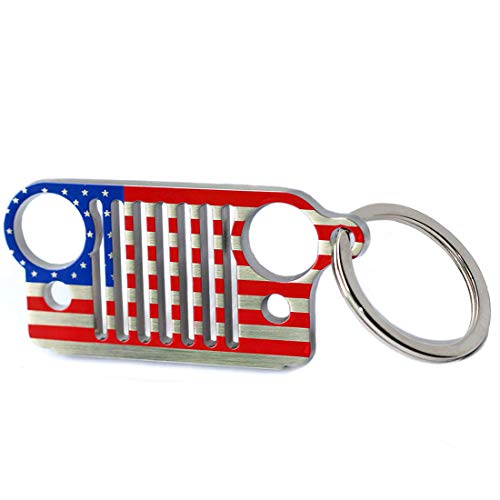 3D Font Grill Keychain Chain Key Ring for Jeep Driver Enthusiast Automotive Laser Cut 304 Stainless Steel Keyring By LROEZR (National Flag)