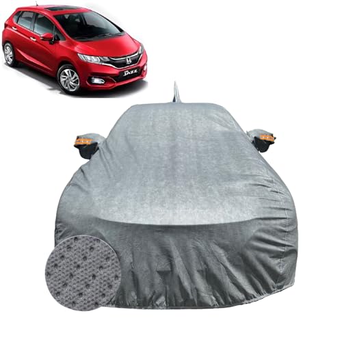 Image of Car Cover for Honda Jazz (2015-2023) | 100% Waterproof Cover with Antenna & Reflective Mirror Pockets | Dustproof, Scratchproof, Heatproof Jazz Car Cover |Soft Cotton Lining| Grey