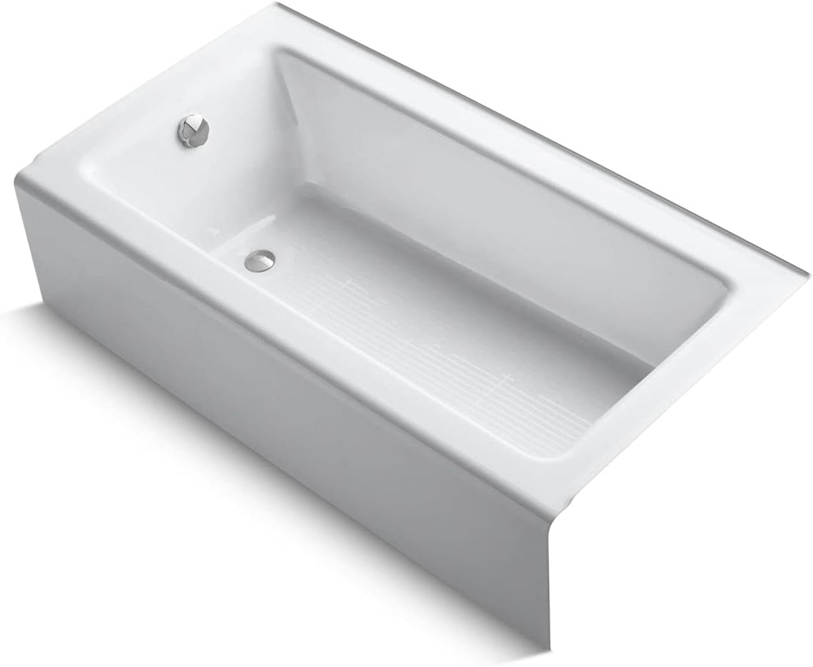 875-0 Bellwether 60-Inch x 32-Inch Cast Iron Alcove Bathtub with Integral Apron and Left Hand Drain, White