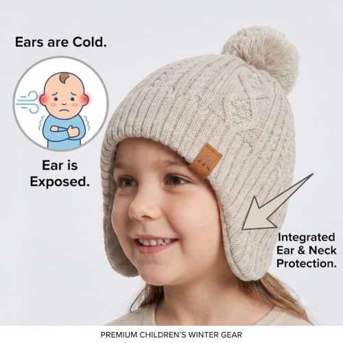 Image of LMLALML Boys Winter Hat Earflap Knitted Beanie for Kids Warm Fleece Lined Thicken Hat for Baby