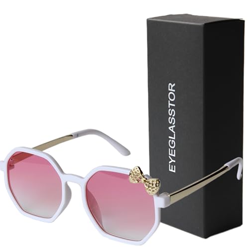 EYEGLASSTOR Kids Sunglasses for Girls, Stylish Bow Ribbon Sunglasses Age 6-10, UV Protection, Secure Fit, White Pink by EYEGLASSTOR - Image 4