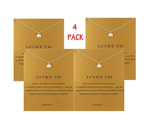 Hundred River Friendship Clover Necklace Unicorn Good Luck Elephant Necklace with Message Card Gift Card (4pack) (elephant 2 s)
