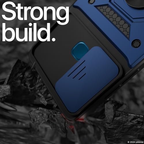 Image of Pikkme Back Cover for Vivo Y12 / Y15 / Y17 / U10 | Sliding Camera Shield with Ring Stand | D10 Full Camera Protection Bumper Case (Blue)