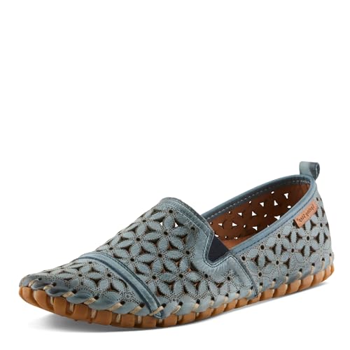 Image of Spring Step Flowerflow Shoes for Women - Leather Womens Loafer with Floral Laser Cutout - Comfortale Slip-On Shoes for Womens
