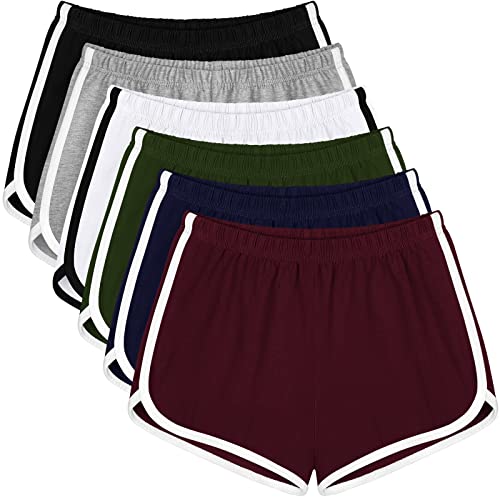 Apoway 6 Packs Dance Shorts Women Cotton Waistband Summer Sports Yoga Shorts for Women