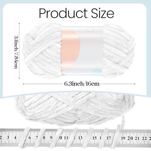 Image of Xinnun 12 Skeins 1116 Yards Chenille Velvet Soft Thick Plush Yarn Bulk for Crocheting Knitting Blanket DIY Weaving Craft, 6mm, 3.5 Oz /Skein(White)